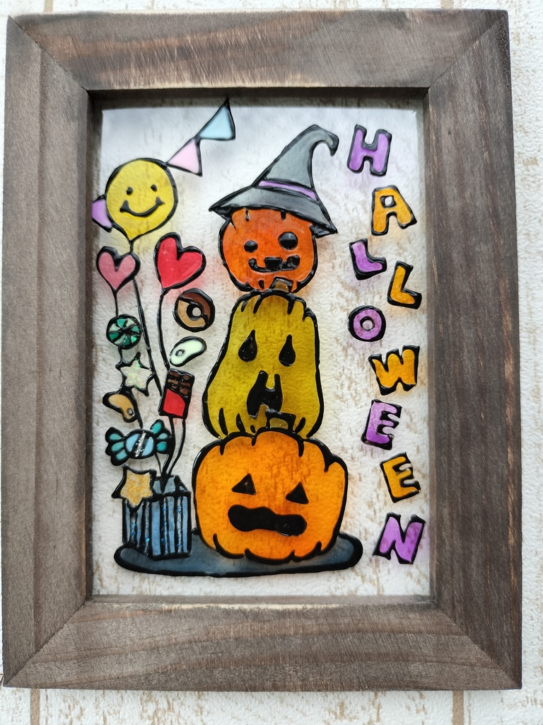 送料無料*ステンドグラス風フレーム*ハロウィン・バルーン・グラスデコ・イラスト・インテリア雑貨・ハンドメイド♪︎