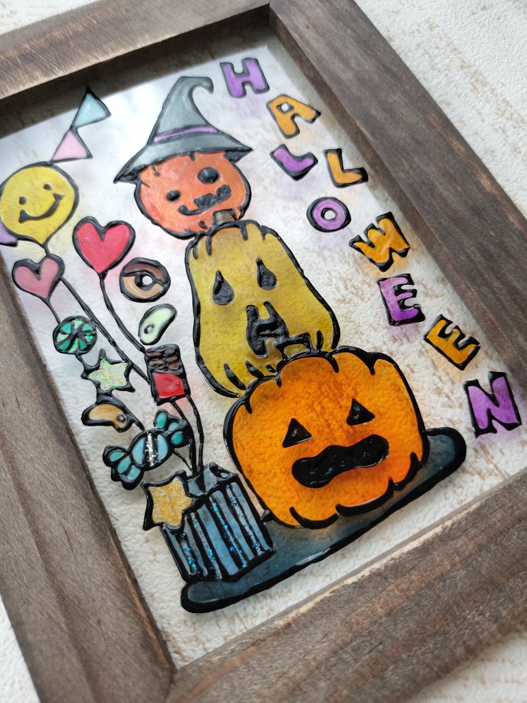 送料無料*ステンドグラス風フレーム*ハロウィン・バルーン・グラスデコ・イラスト・インテリア雑貨・ハンドメイド♪︎