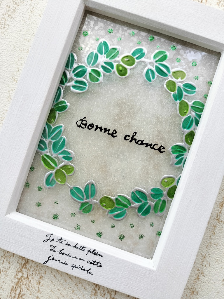 送料無料*ステンドグラス風フレーム*オリーブのリース・幸福・グラスデコ・インテリア雑貨・ハンドメイド♪︎