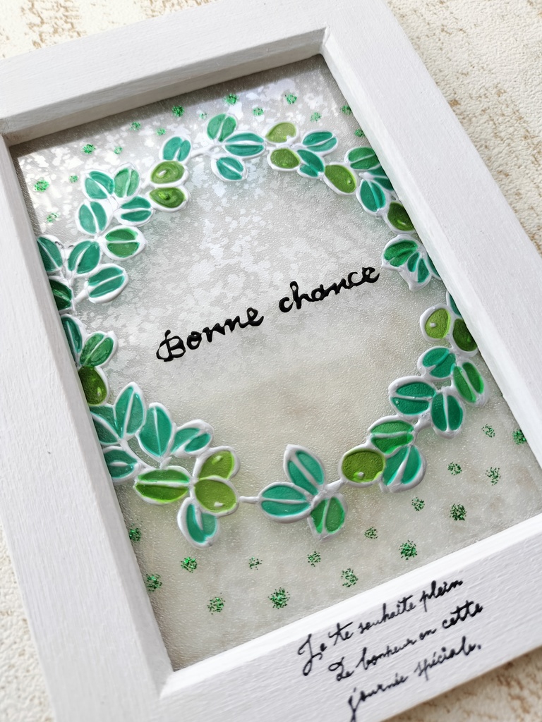 送料無料*ステンドグラス風フレーム*オリーブのリース・幸福・グラスデコ・インテリア雑貨・ハンドメイド♪︎