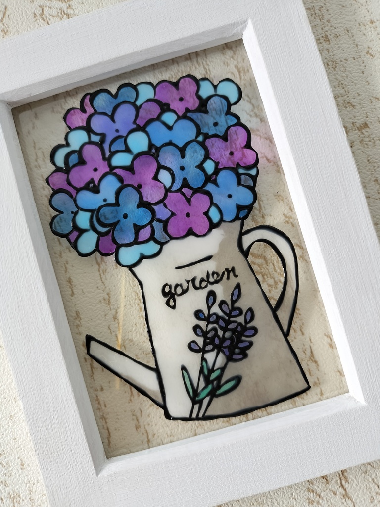 送料無料*ステンドグラス風フレーム*紫陽花ポット・イラスト・インテリア雑貨・グラスデコ・プレゼントにも・ハンドメイド♪︎