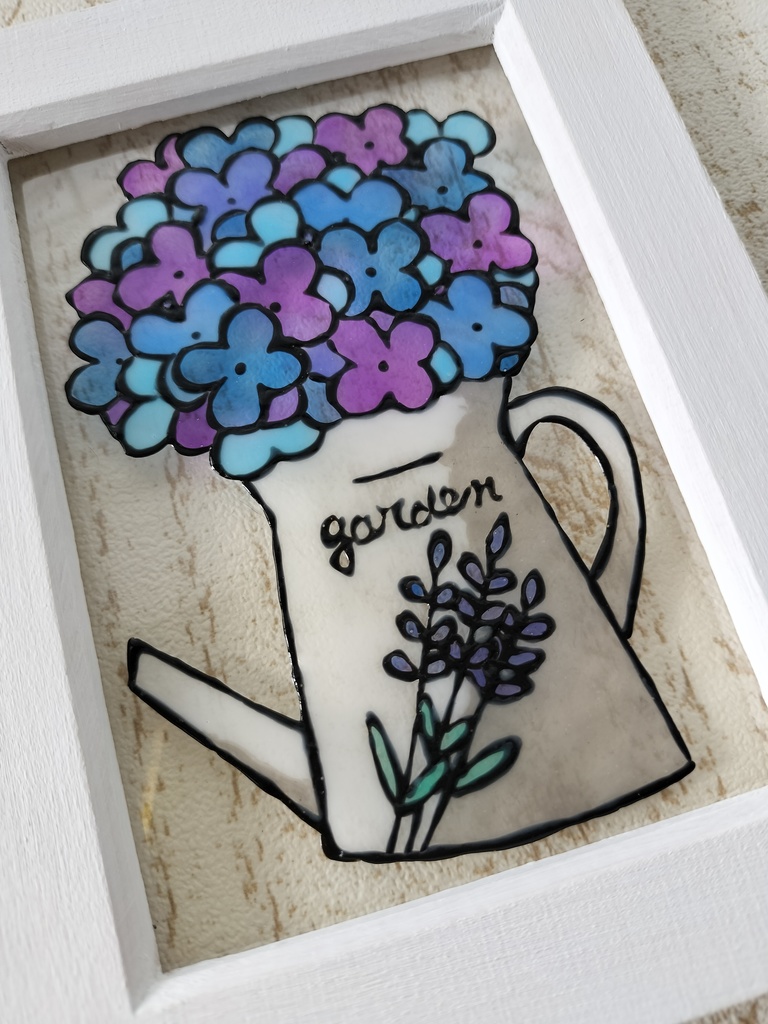 送料無料*ステンドグラス風フレーム*紫陽花ポット・イラスト・インテリア雑貨・グラスデコ・プレゼントにも・ハンドメイド♪︎