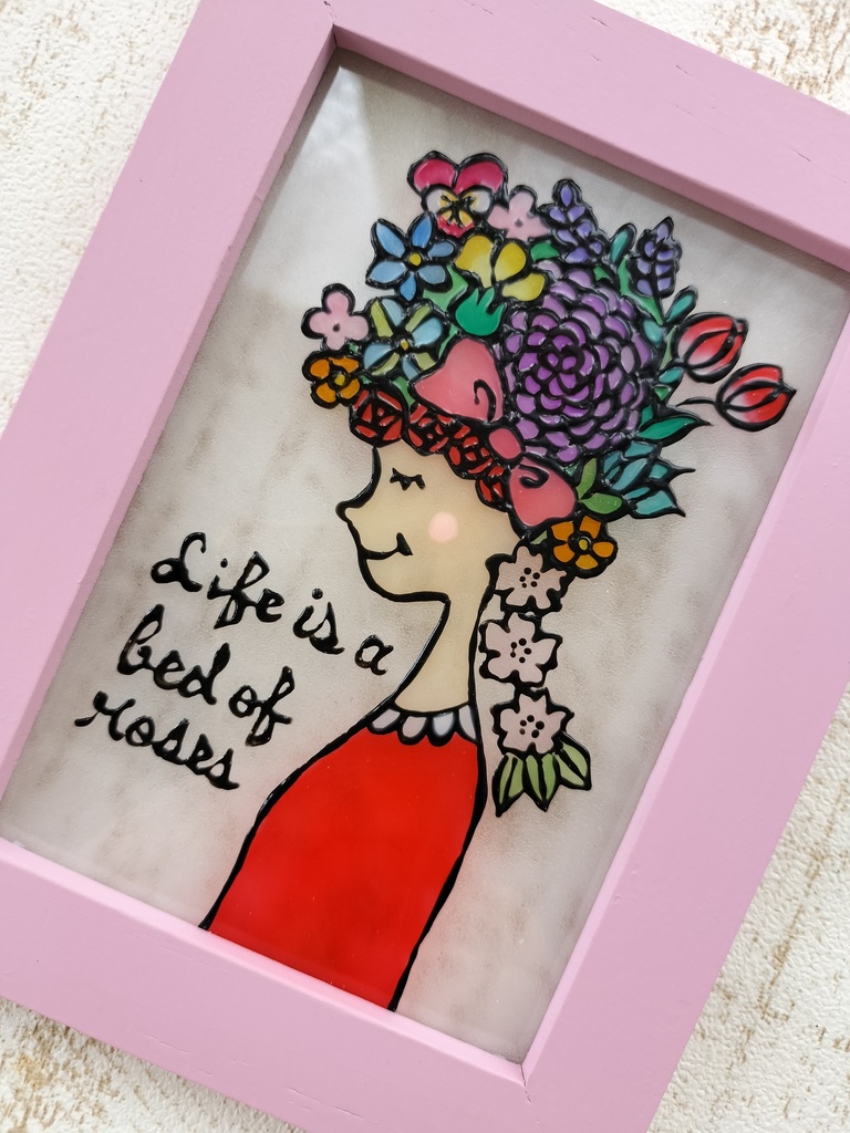 送料無料*ステンドグラス風フレーム*お花の女の子・グラスデコ・イラスト・プレゼントにも・ハンドメイド♪︎