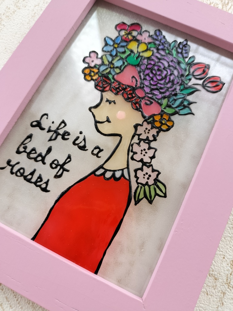 送料無料*ステンドグラス風フレーム*お花の女の子・グラスデコ・イラスト・プレゼントにも・ハンドメイド♪︎