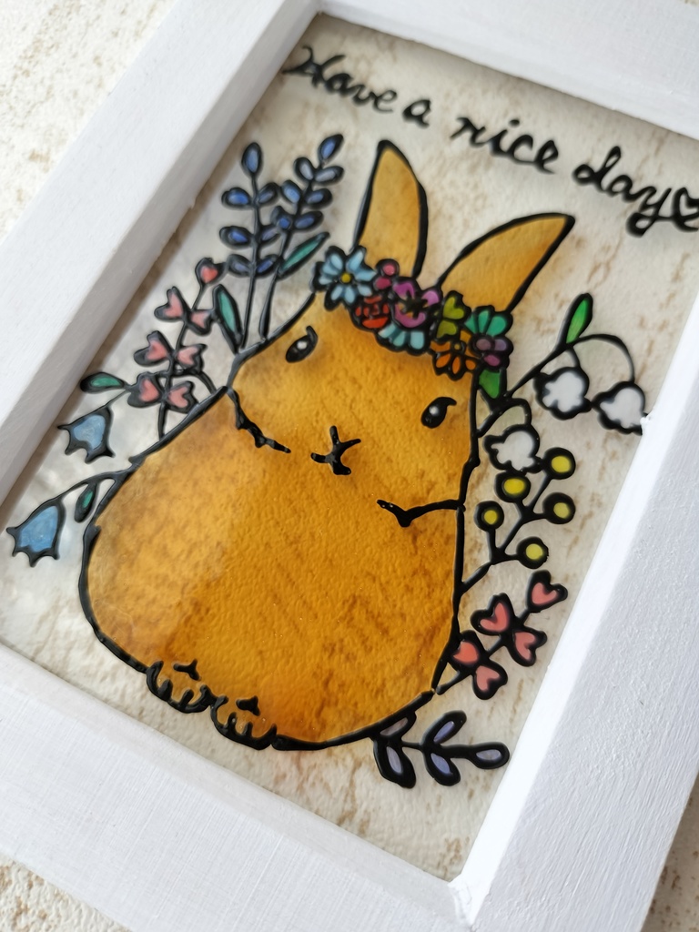 送料無料*ステンドグラス風フレーム*ネザーランドドワーフ・ウサギ・グラスデコ・インテリア雑貨・イラスト・プレゼントにも・ハンドメイド♪︎