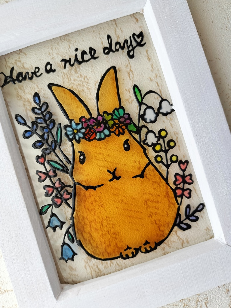 送料無料*ステンドグラス風フレーム*ネザーランドドワーフ・ウサギ・グラスデコ・インテリア雑貨・イラスト・プレゼントにも・ハンドメイド♪︎