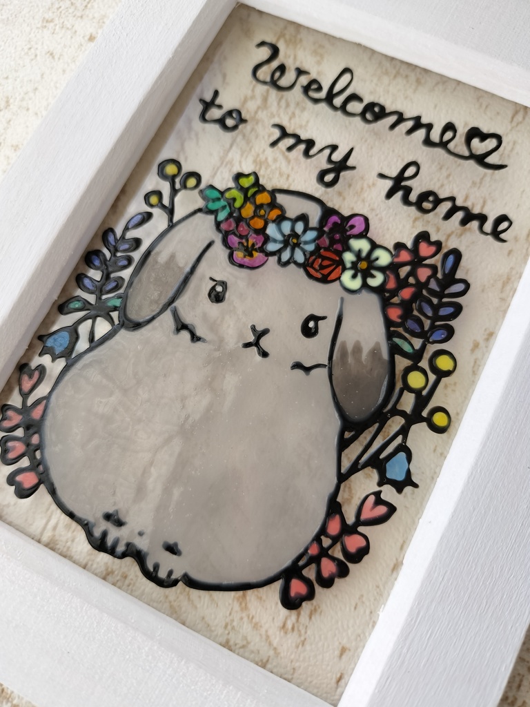 送料無料*ステンドグラス風フレーム*ロップイヤー・ウサギ・インテリア雑貨・グラスデコ・イラスト・プレゼントにも・ハンドメイド♪︎