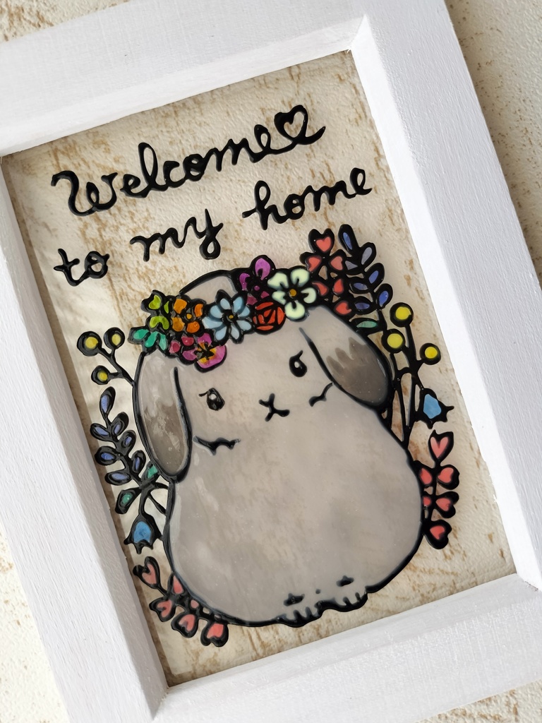 送料無料*ステンドグラス風フレーム*ロップイヤー・ウサギ・インテリア雑貨・グラスデコ・イラスト・プレゼントにも・ハンドメイド♪︎