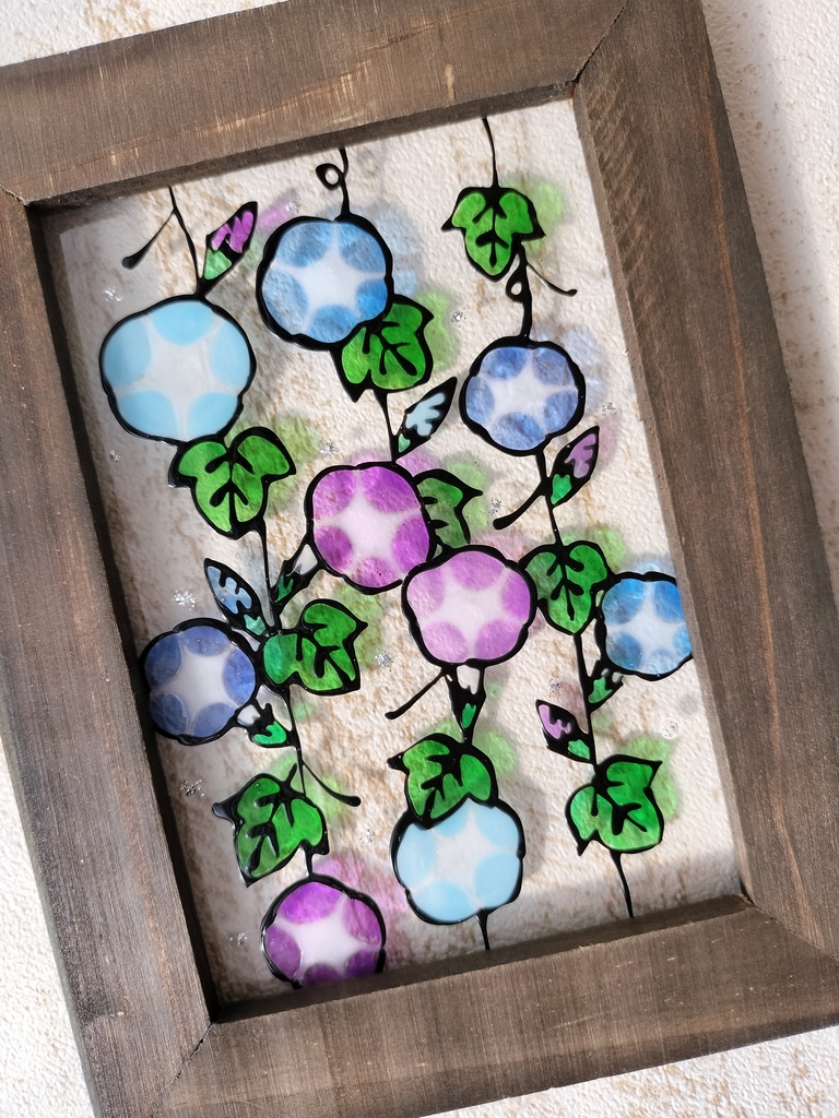 送料無料*ステンドグラス風フレーム*朝顔・夏・夏の花・イラストインテリア雑貨・ハンドメイド♪︎