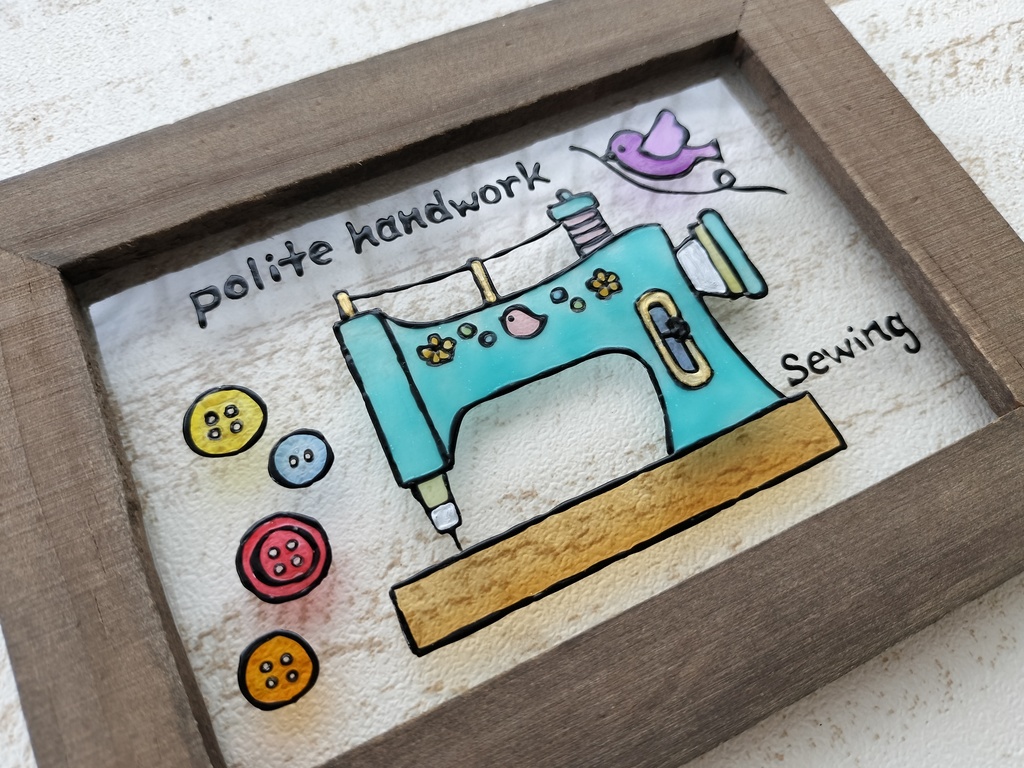 送料無料*ステンドグラス風フレーム*ミシン・レトロ・手仕事・プレゼントにも・インテリア雑貨・グラスデコ・ハンドメイド♪︎