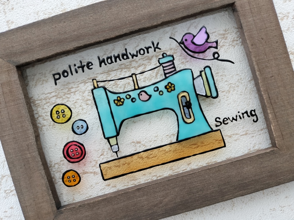 送料無料*ステンドグラス風フレーム*ミシン・レトロ・手仕事・プレゼントにも・インテリア雑貨・グラスデコ・ハンドメイド♪︎