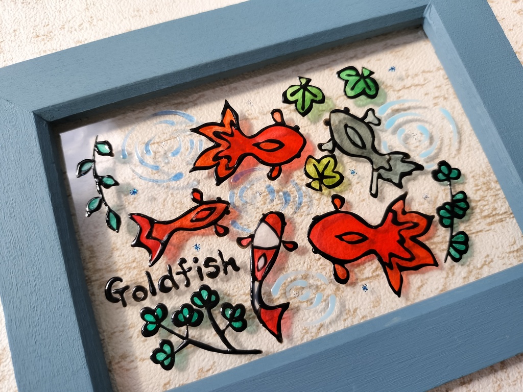 送料無料*ステンドグラス風フレーム*金魚・夏・インテリア雑貨・グラスデコ・プレゼントにも・ハンドメイド♪︎