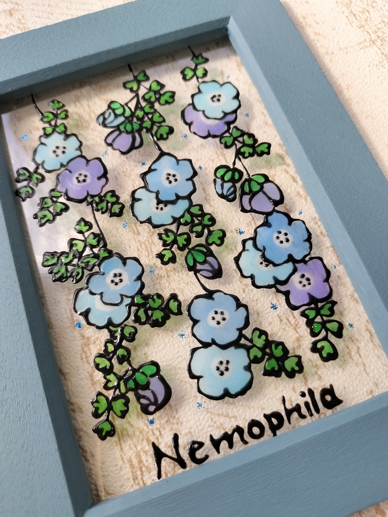 送料無料*ステンドグラス風フレーム*ネモフィラ・春・インテリア雑貨・グラスデコ・プレゼントにも・ハンドメイド♪︎