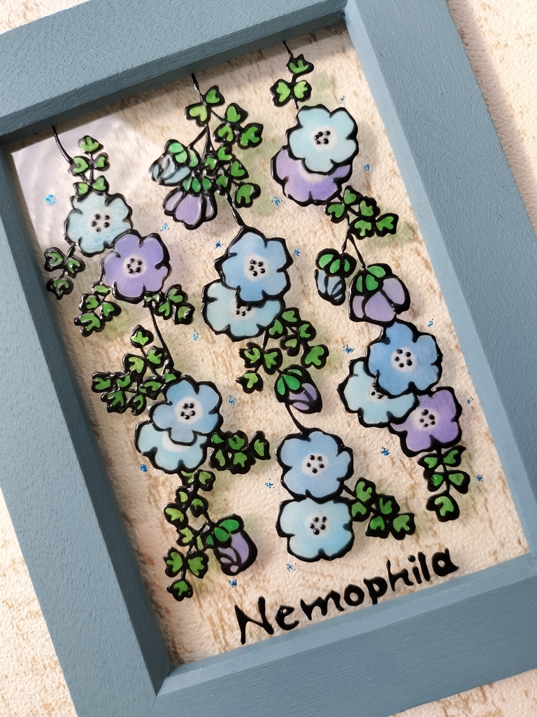 送料無料*ステンドグラス風フレーム*ネモフィラ・春・インテリア雑貨・グラスデコ・プレゼントにも・ハンドメイド♪︎