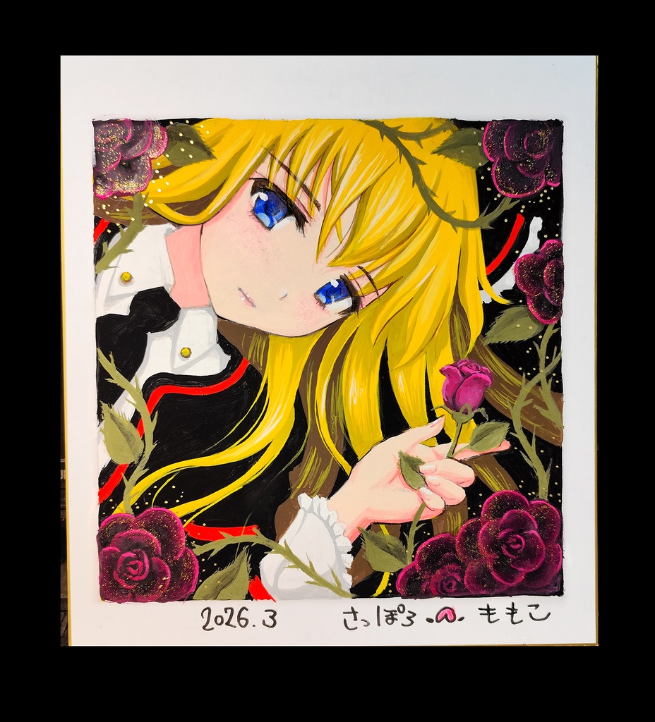 【手描きイラスト色紙】ローザと薔薇