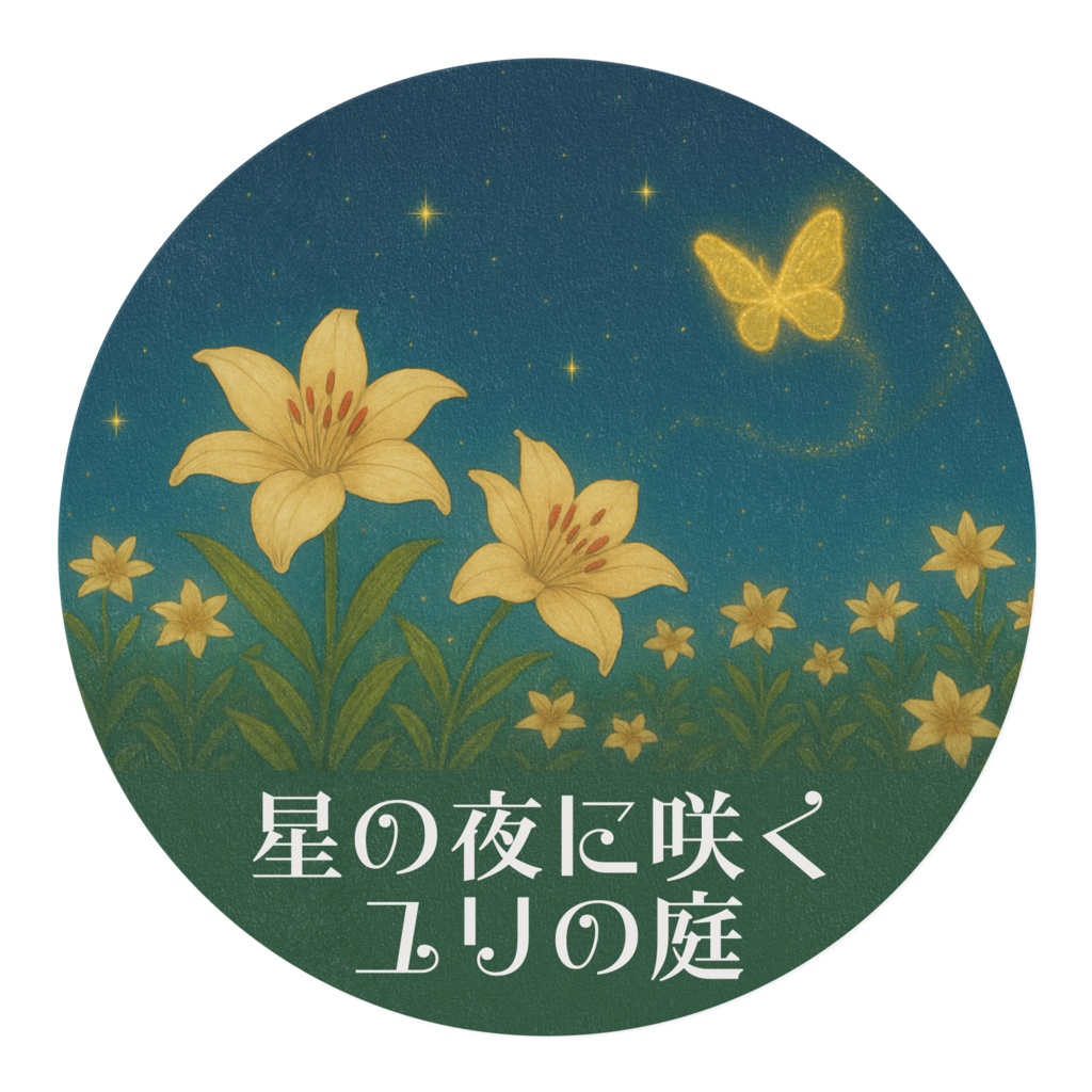 星の夜に咲くユリの庭