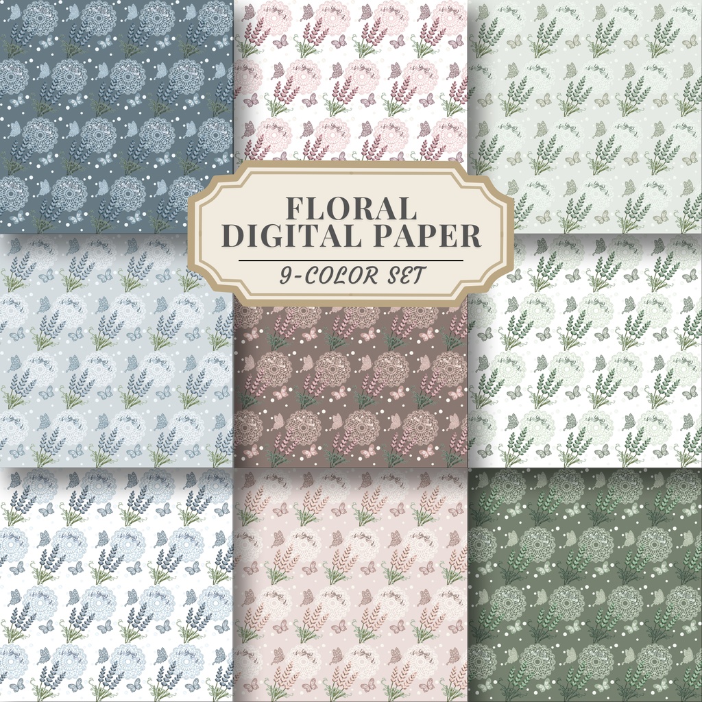 フローラル🌸|デジタルペーパー9色セット|PNG&JPG