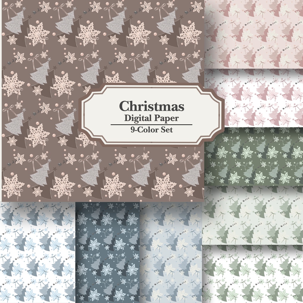 クリスマス🎄｜デジタルペーパー9色セット｜PNG＆JPG