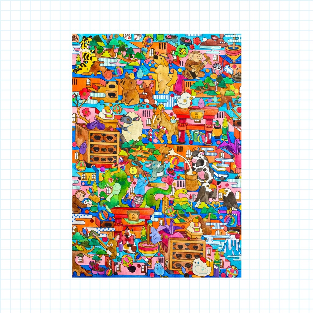 カラフルポップ！アートカード（postcard size）5枚セットA