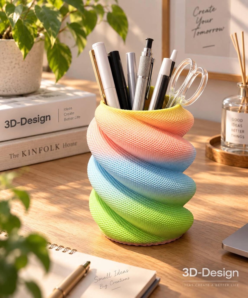 【パステルグラデーション】ツイスト・ペンスタンド / 3Dプリンター製 文房具 収納 インテリア雑貨