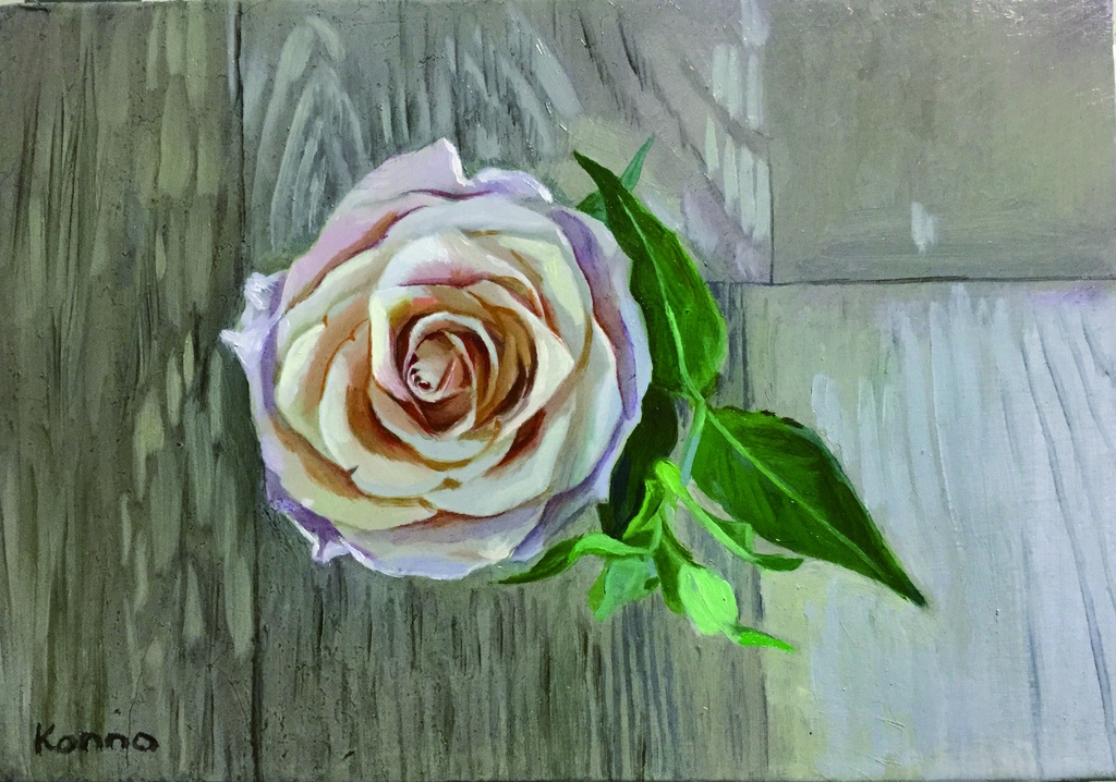 油絵 花の絵 「薔薇」F3号 （匿名配送） - 絵画