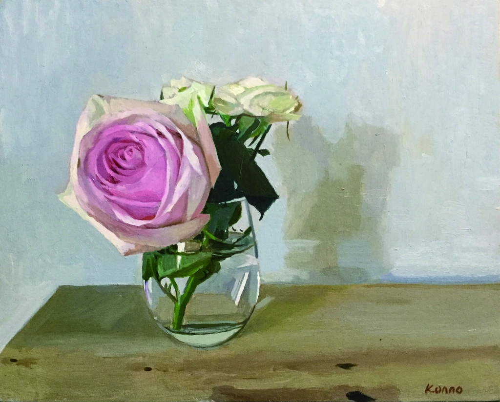 油絵 花の絵 「薔薇」F3号 （匿名配送） - 絵画