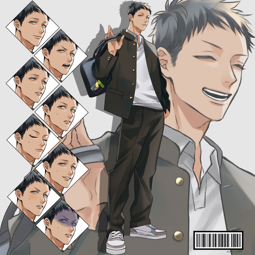 立ち絵素材_フリー素材イラスト_全身_短髪男子高校生_男性