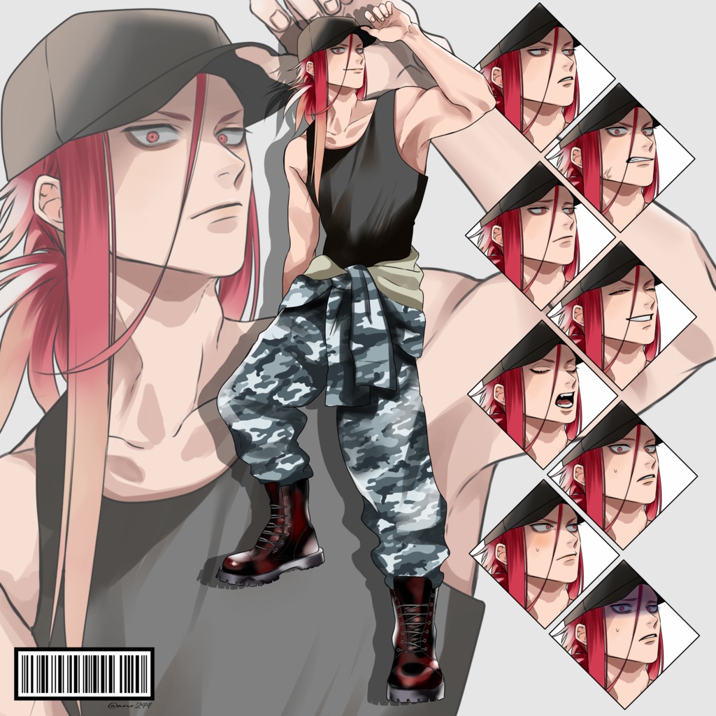 立ち絵素材_フリー素材イラスト_全身_赤髪長髪_男性