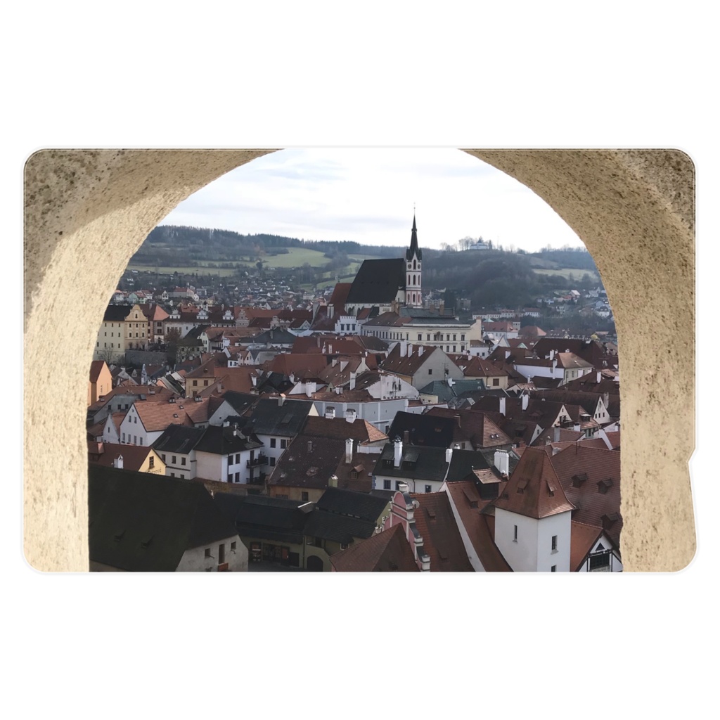 チェコの城の覗き穴から見る街　ICカードステッカー