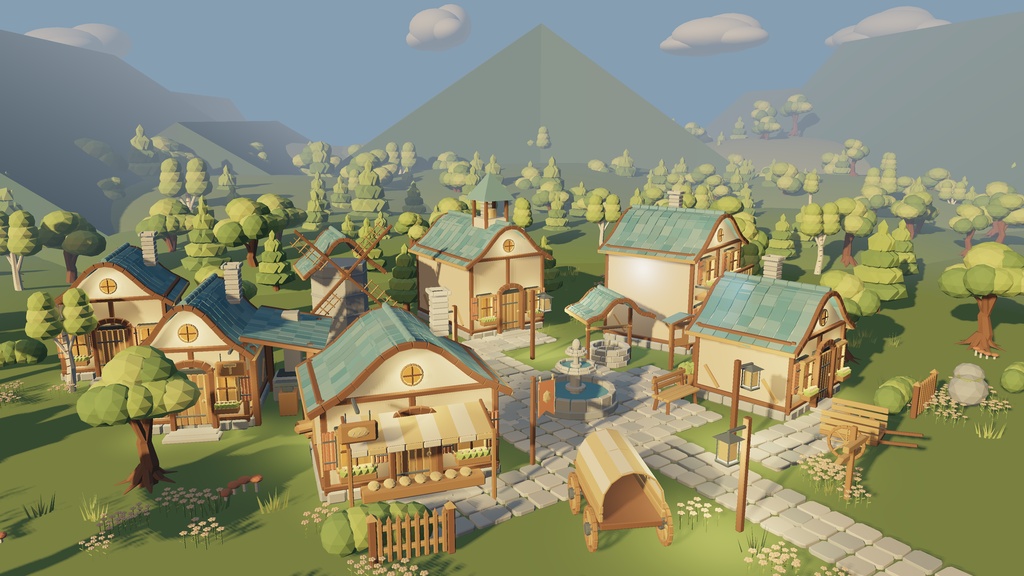 Village Starter Pack | 70 Low-Poly Models + Assembled Village