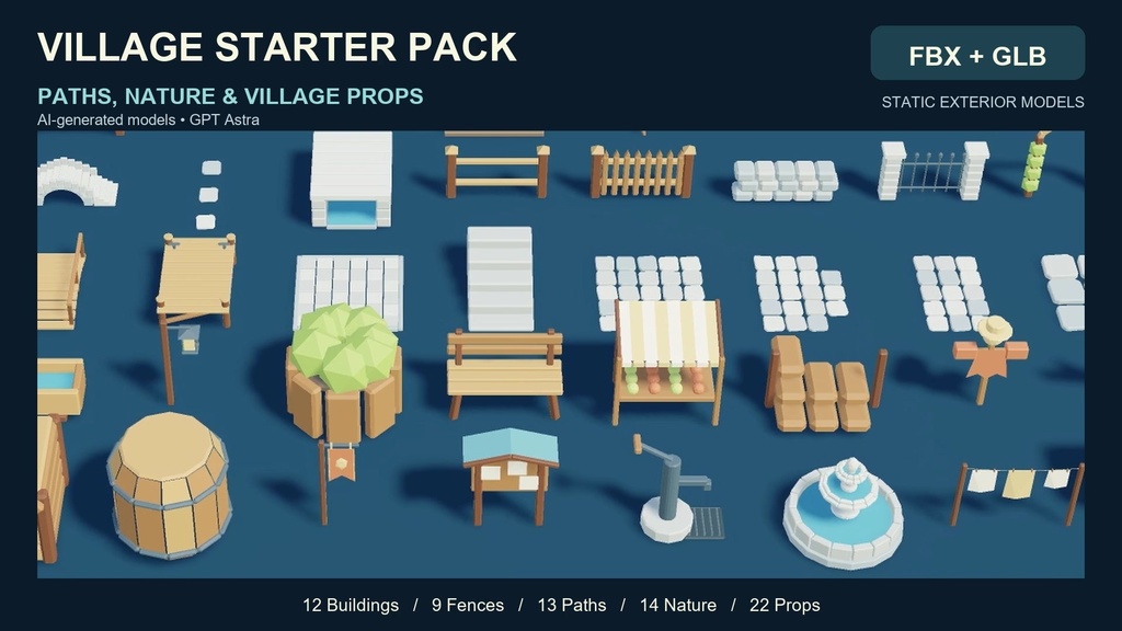 Village Starter Pack | 70 Low-Poly Models + Assembled Village