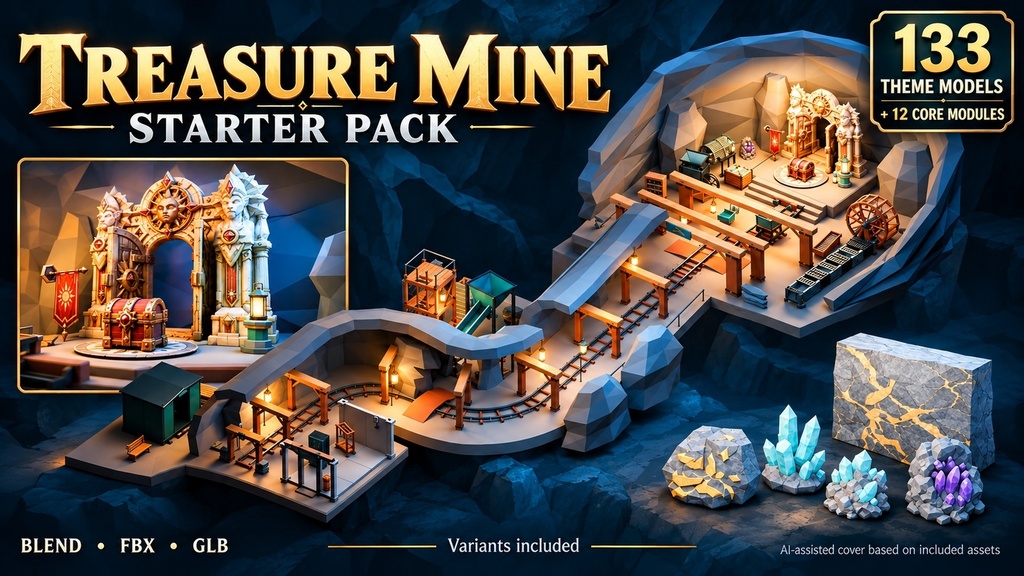 Treasure Mine Starter Pack — 133 Models + 12 Core / FBX GLB BLEND