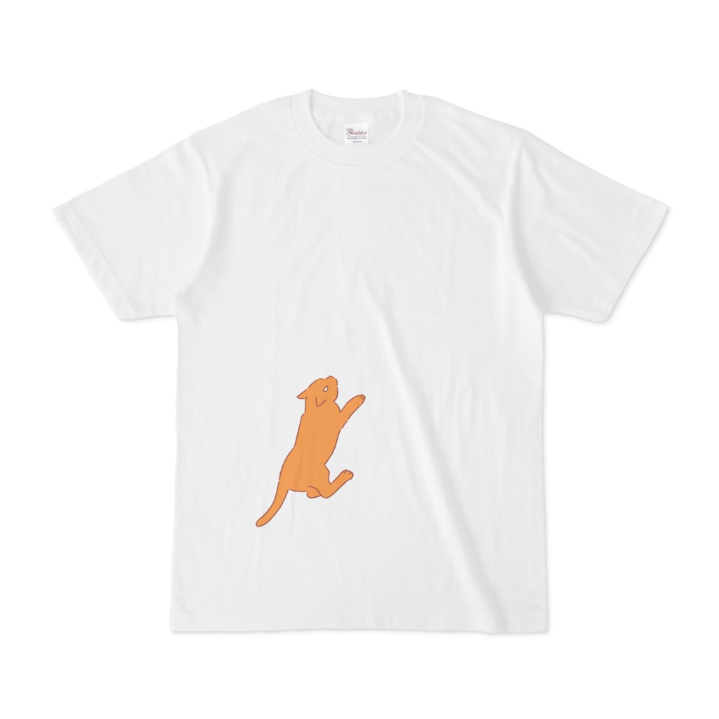 よじ登ろうとしているネコさんのTシャツ♪（オレンジvar.）【猫グッズ】orange cat
