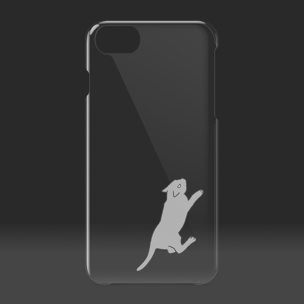 よじ登ろうとしているネコさんのクリアiPhoneケース♪(モノクロvar.)【猫グッズ】black cat