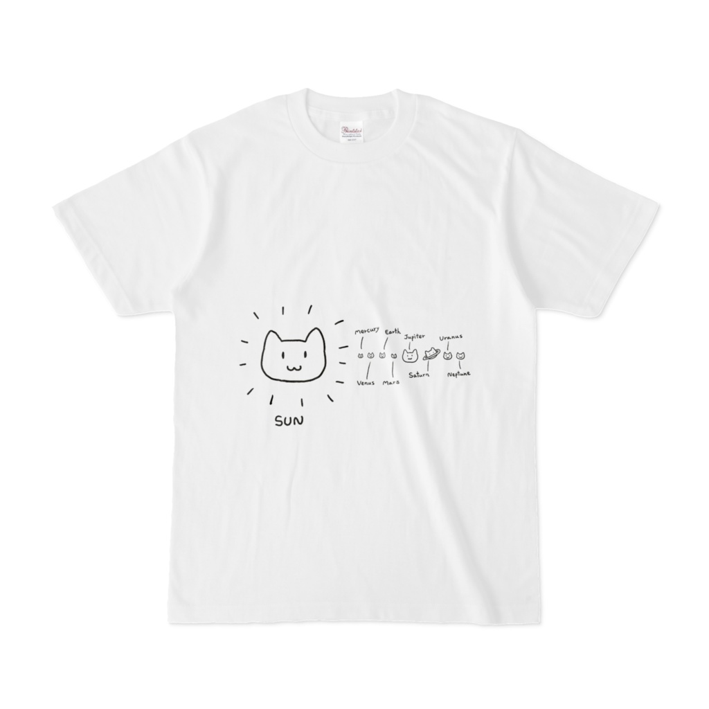 惑星ネコさんの白Tシャツ♪【猫グッズ】planet cats (simple ver.)