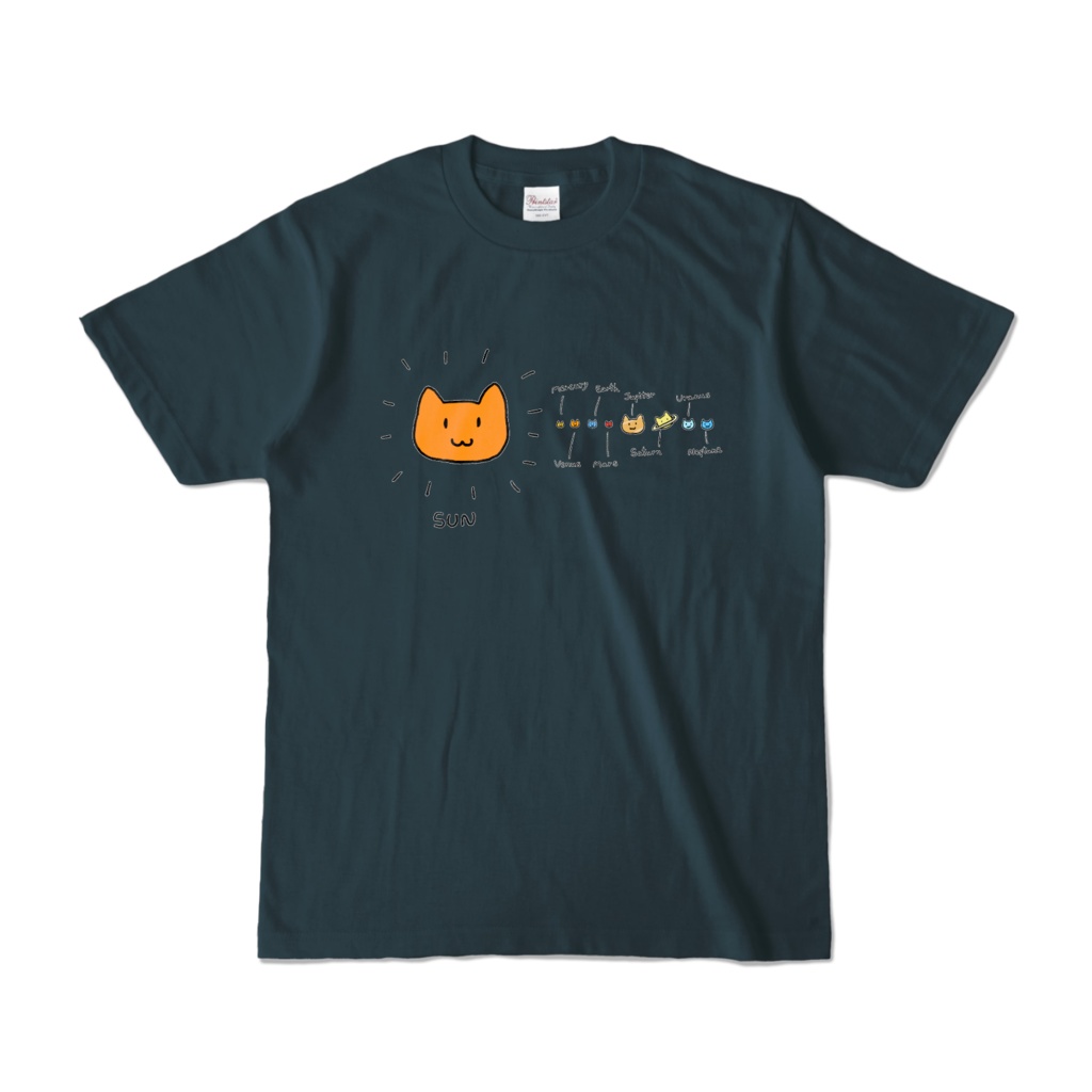 惑星ネコさん（カラーver.）の黒Ｔシャツ♪【猫グッズ】planet cats