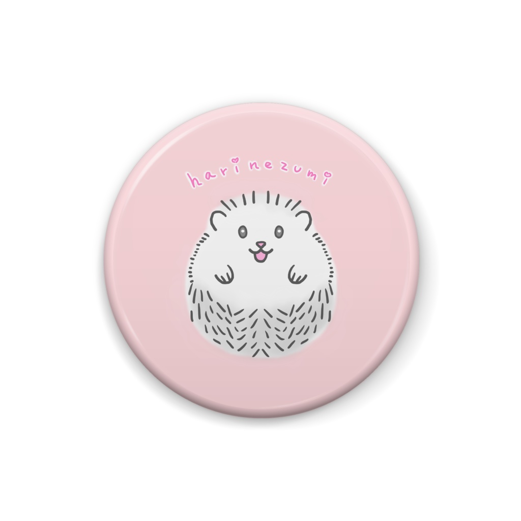 ハリネズミさん（ソルト＆ペッパー）の缶バッチ♪【ピンクver.】Hedgehog (Salt and Pepper) Pink Badge