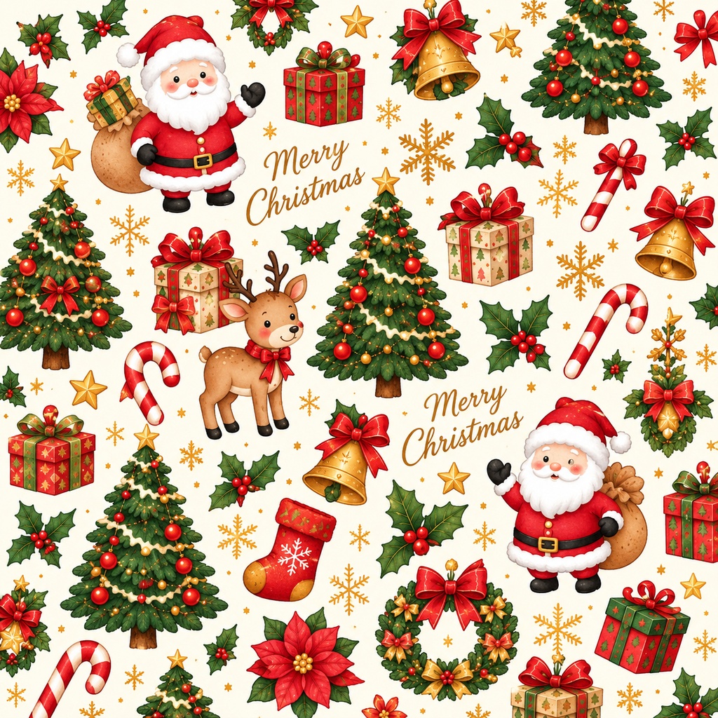 秋模様とクリスマス模様のデザインペーパー素材