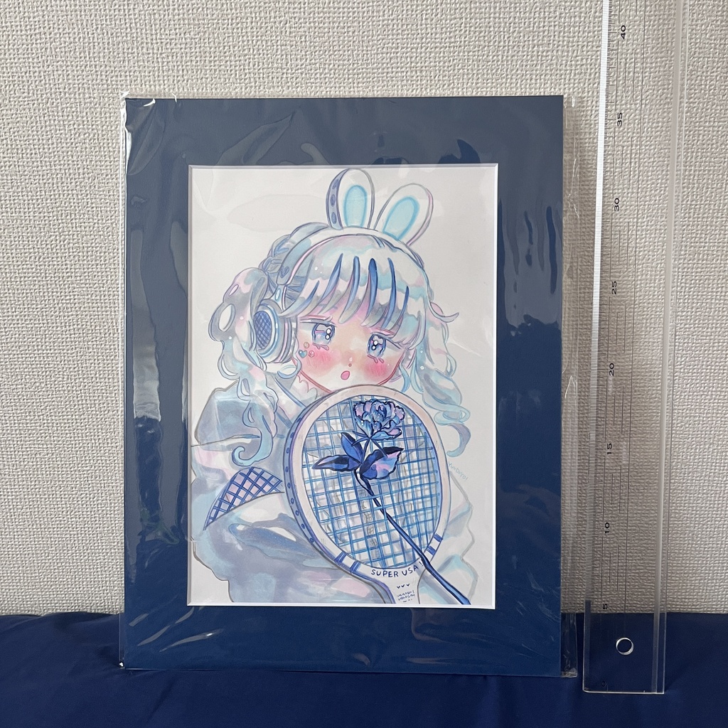 マット付き原画 青い女の子たち5点