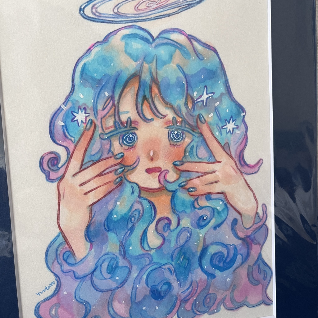 マット付き原画 青い女の子たち5点