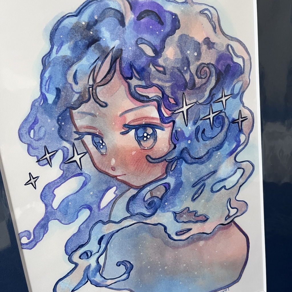 マット付き原画 青い女の子たち5点