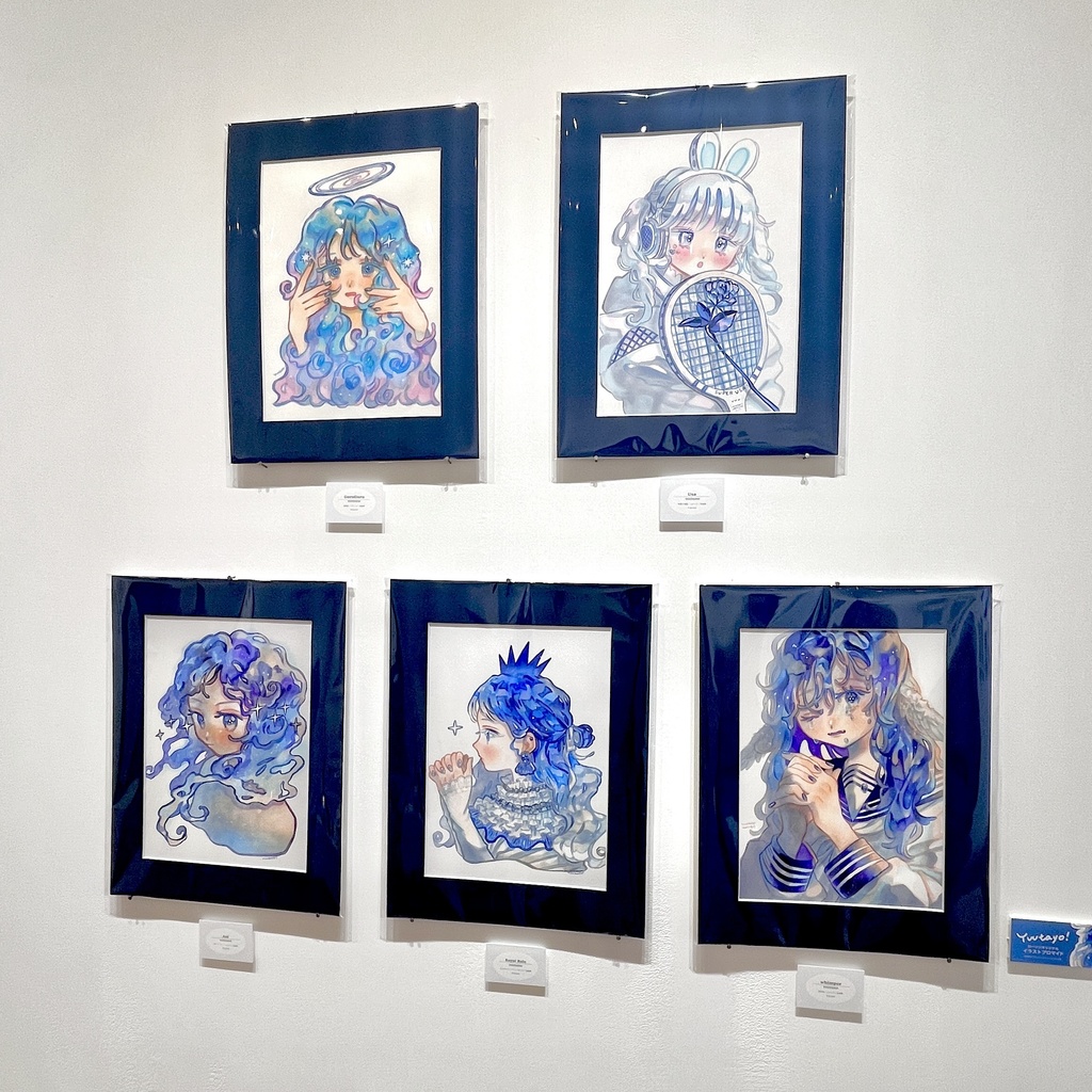 マット付き原画 青い女の子たち5点