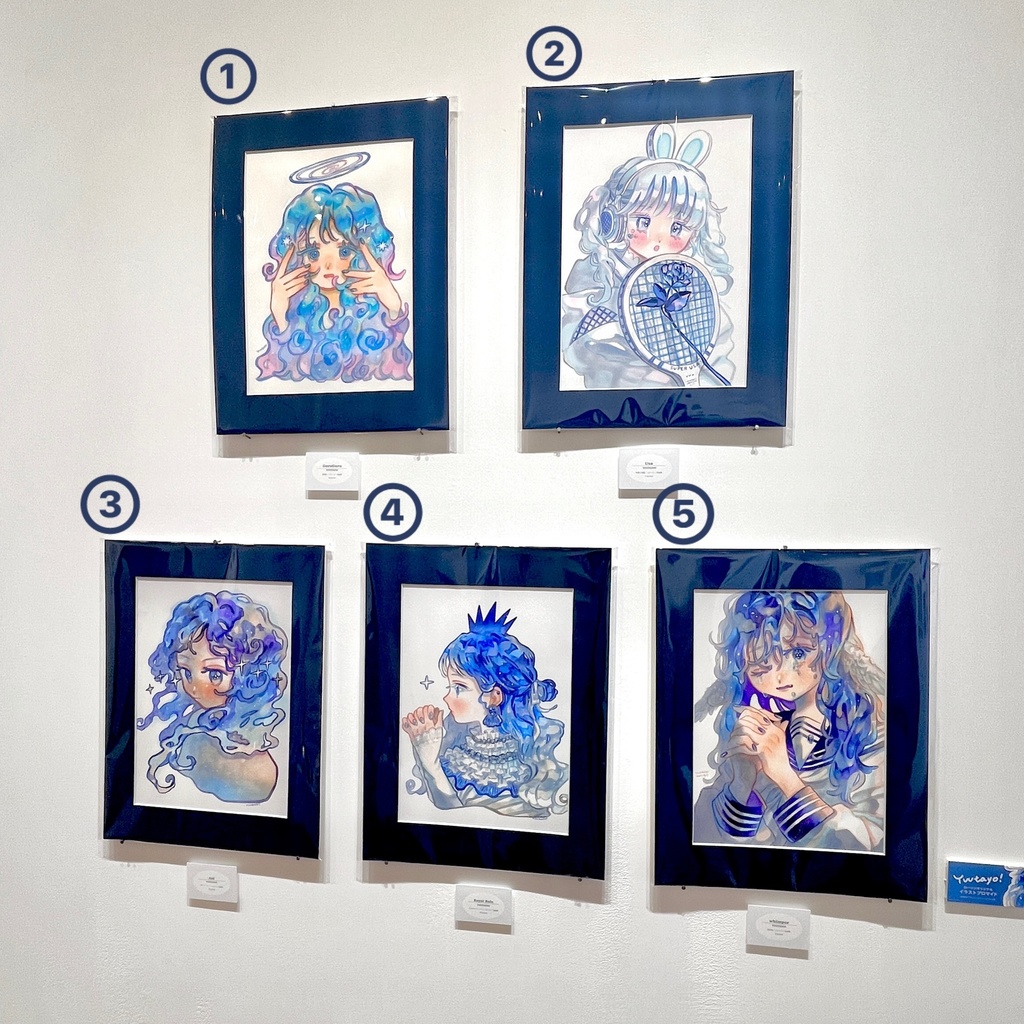 マット付き原画 青い女の子たち5点