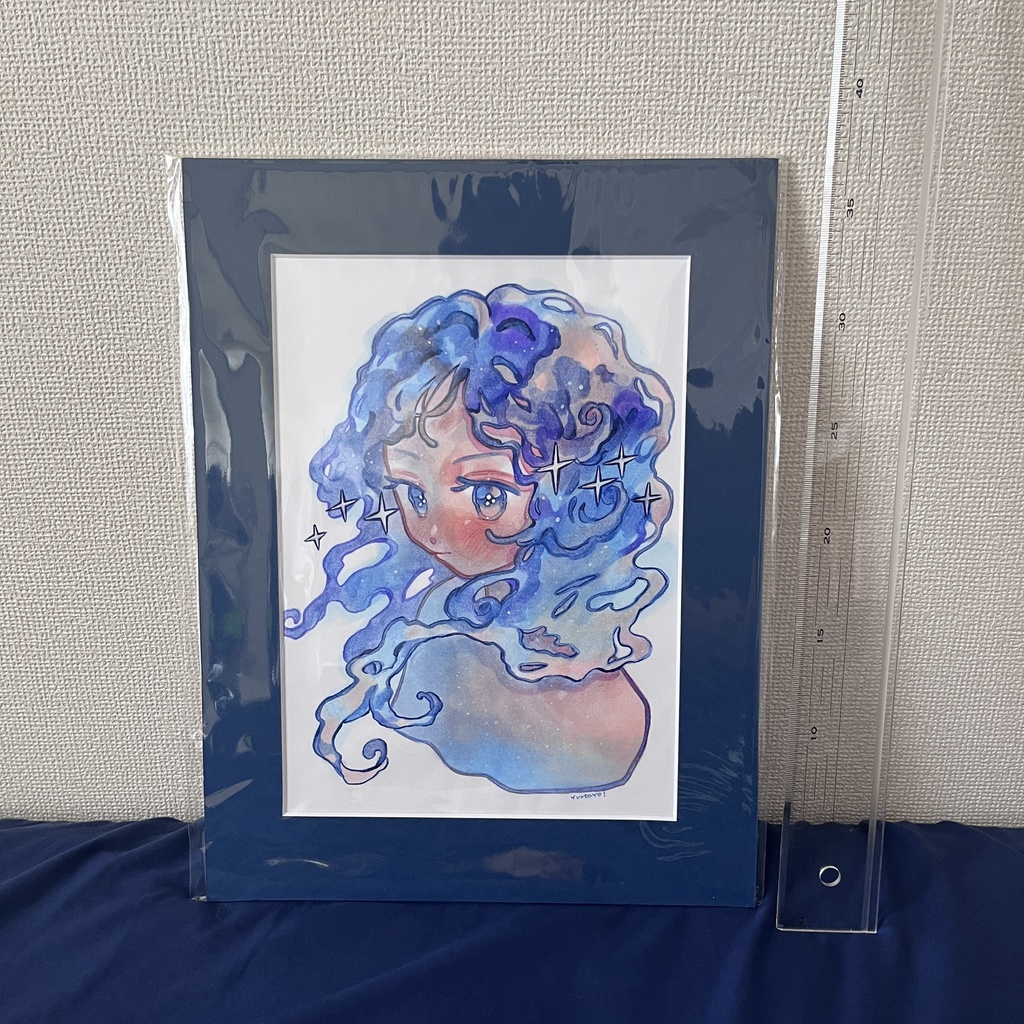 マット付き原画 青い女の子たち5点