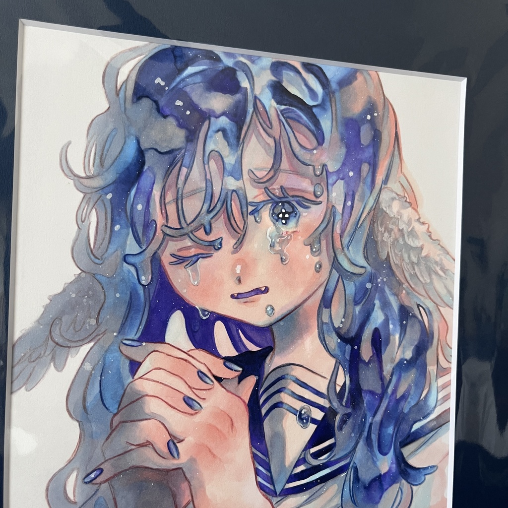 マット付き原画 青い女の子たち5点