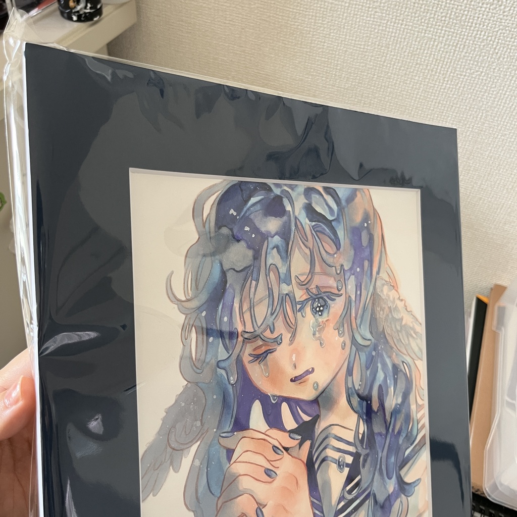 マット付き原画 青い女の子たち5点