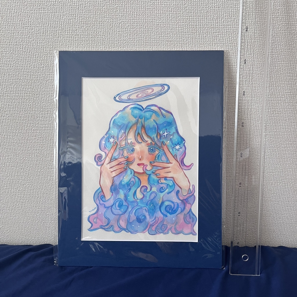 マット付き原画 青い女の子たち5点