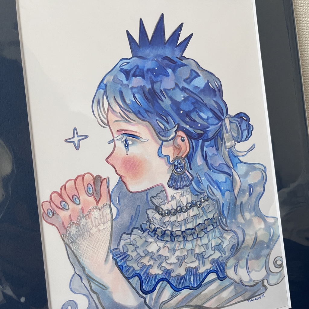 マット付き原画 青い女の子たち5点