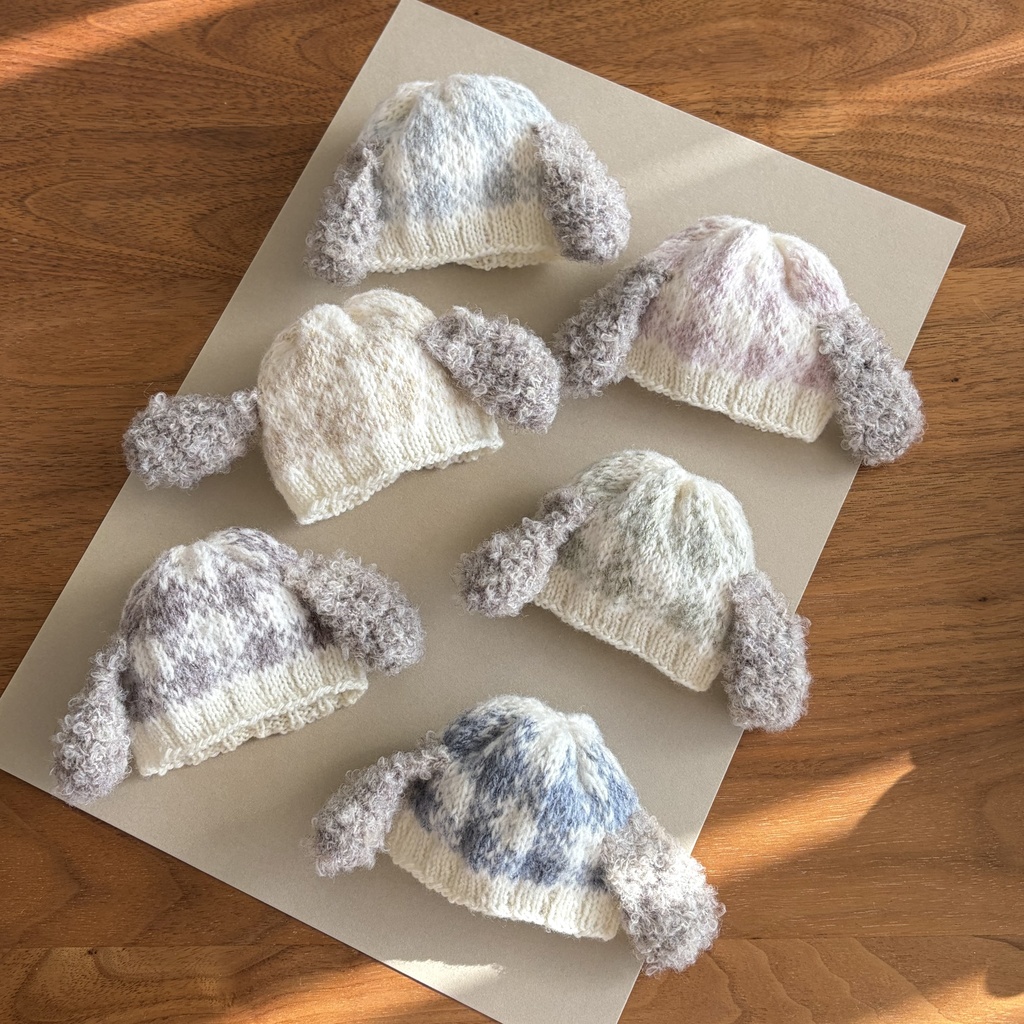 【️ L 】ギンガムチェックわんわんニット帽