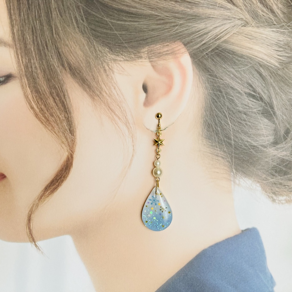 雪の結晶ドロップイヤリング